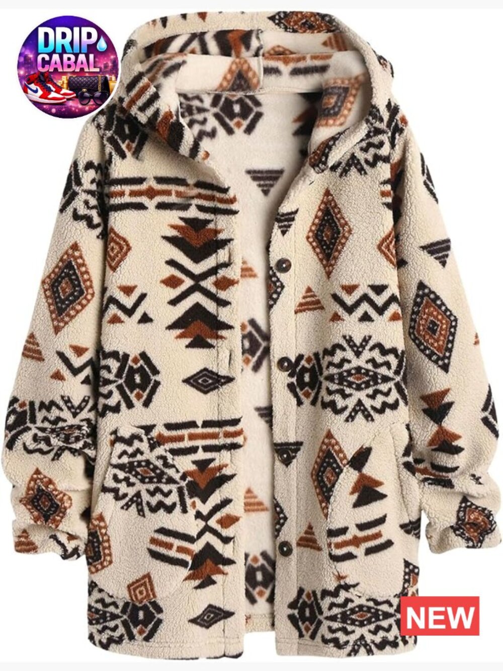 Aztec Print Fleece Button Down Shacket Sherpa Jacket with Pockets
